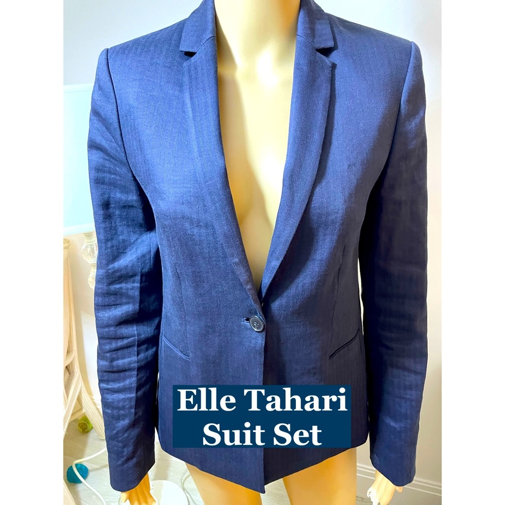 Elle Tahari Linen Blend Blazer & Pants Set Sz 4